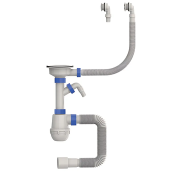 Сифон для кухні Mixxus SK-06-WH 3 1/2"x40 з пластиковою сіткою, відведенням для пральної машини, гнучким круг. переливом (MI8197) MI8197 фото