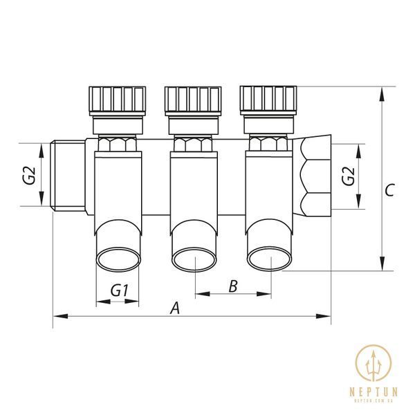 Колектор вентильний з фітингом Koer KR.1123-4 3/4"x4 ways (KR2831) KR2831 фото