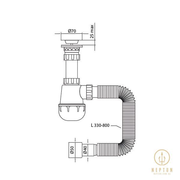 Сифон для кухні Mixxus SK-01-A 1 1/2"x40 з литим випуском 40*40/50 (MI8190) MI8190 фото