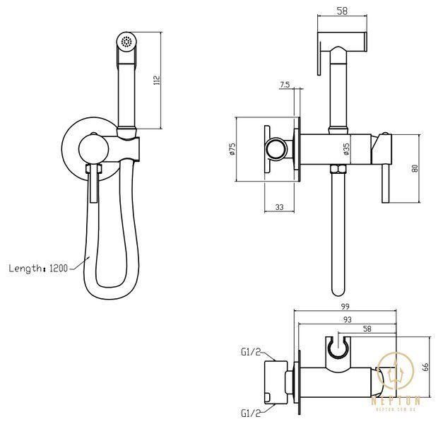 Змішувач для гігієнічного душу Mixxus Premium Hans 002-A Inner Brushed Gold з лійкою (Матове золото) (MI6922) MI6922 фото