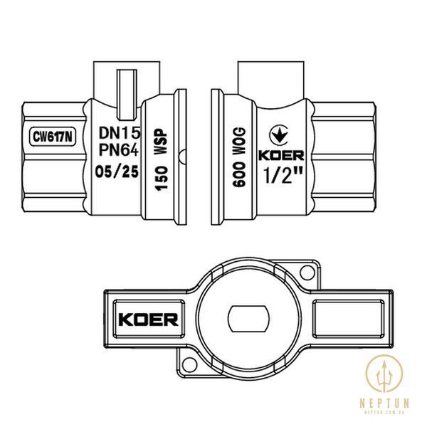 Кран кульовий ГШМ Koer Extreme KE.218-15 - 1/2" FM ручка "метелик" червона (KR5759) KR5759 фото