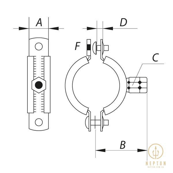 Хомут трубний оцинкований Koer KC.10.G 4" (110-118) (без анкера) сірий (KR2793) KR2793 фото