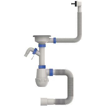 Сифон для кухні Mixxus SK-05-BL 3 1/2"x40 з пластиковою сіткою, відведенням для пральної машини, гнучким прямок. переливом (MI8192) MI8192 фото