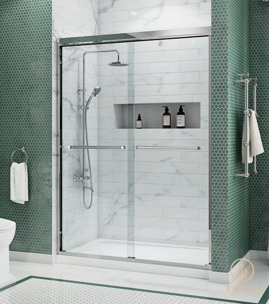 Дверь в нишу Koer SR SD03-140x200-TR-01 прозрачное стекло Easy Clean 8мм, хром (KR5385) KR5385 фото