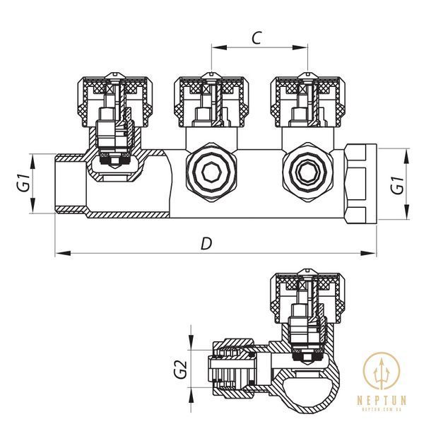 Колектор вентильний з фітингом Koer KR.1122-3 1"x3 ways (KR2654) KR2654 фото