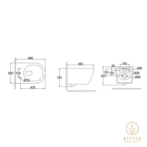 Унітаз підвісний Mixxus Ellipse-0310-T3 480х360х340mm система змиву Tornado 3.0 (MI8426) MI8426 фото