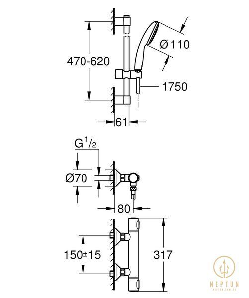 Термостат для душу Grohe Grohtherm 500 з душовим гарнітуром (34796001) 34796001 фото