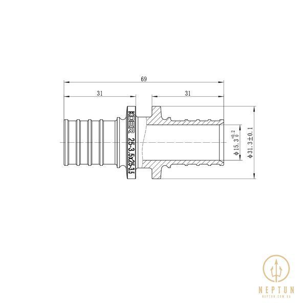Муфта з'єднувальна рівнопрохідна Koer KA.С25 - 25(3.5mm) x 25(3.5mm) (KR4857) KR4857 фото