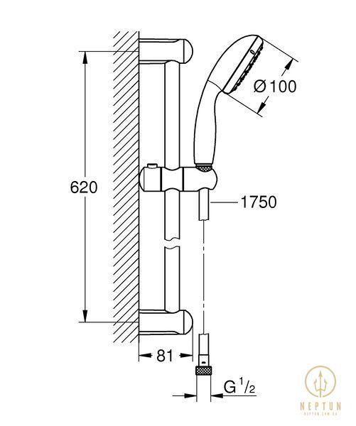 Душовий гарнітур зі штангою, 1 режим струменю Grohe New Tempesta Classic (27924001) 27924001 фото