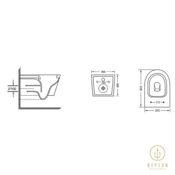 Унітаз підвісний Mixxus BEVEL-0303-T3 485x360x365mm, система змиву TORNADO 3.0 (MI6703) MI6703 фото