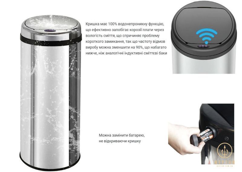Mixxus Premium Ellipse-TC0109 Chrome-Black 9л Відро для сміття сенсорне кругле (MI7083) MI7083 фото