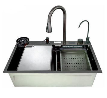 Мийка для кухні багатофункціональна ZERIX ZH7546-SET-07 MICRO DECOR GRAPHITE з нерж. сталі SUS304 з вбудованим змішувачем (колір графіт) (ZM5591) ZM5591 фото