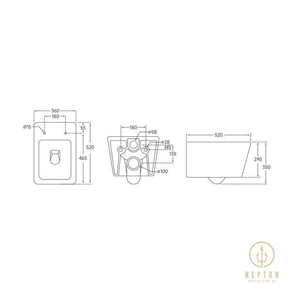 Унітаз підвісний Mixxus QUADRO-0304-R 520x360x365mm, система змиву RIMLESS (MI6707) MI6707 фото