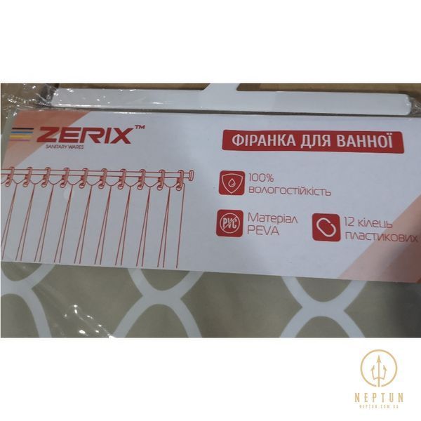 Шторка для ванної Zerix SCP-014-180x200 з PEVA (поліетиленвінілацетату) (Візерунок "Ромби" бежевий) (ZX6087) ZX6087 фото