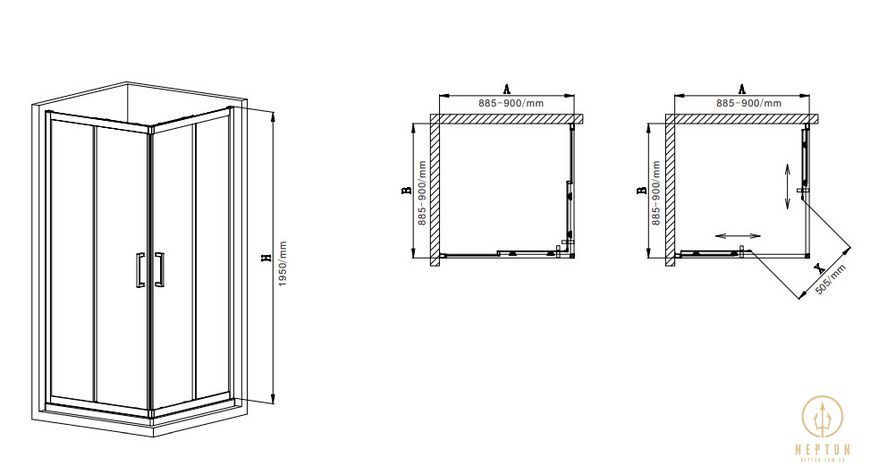 Душова кабіна без піддону Mixxus Premium DIVERSE SC02-90x90x195-TR Chrome прозоре скло 5мм (MI6861) MI6861 фото