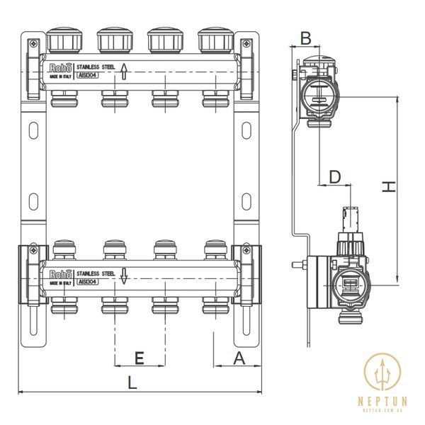Колектор з термостатичними та запірними клапанами Roho R805-08 - 1"х 8 вих. (RO0062) RO0062 фото
