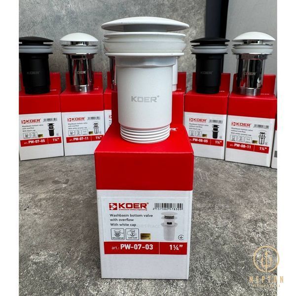 Донний клапан для раковини Koer PW-07-03 1 1/4'' з переливом автоматичний СLICK-СLACK (Колір білий) (KR5783) KR5783 фото