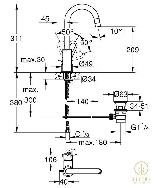 Змішувач для раковини L-розміру Grohe BauLoop (23763000) 23763000 фото