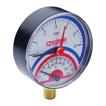 Термо-манометр радіальний (KOER KM.801R) (0-6 bar), D 80мм, 1/4''-1/2'' (KR0218) KR0218 фото