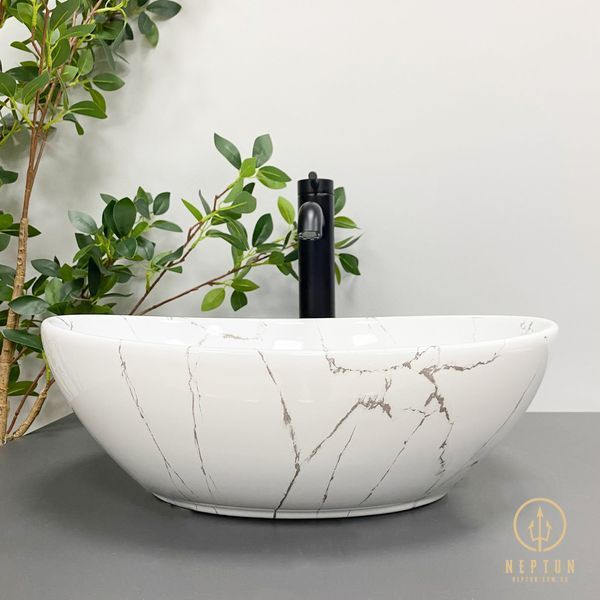 Умывальник (раковина) VBI PARMA WHITE STONE GLOSSY накладной VBI-011017 фото