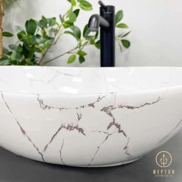 Умывальник (раковина) VBI PARMA WHITE STONE GLOSSY накладной VBI-011017 фото