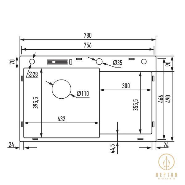 Мийка MIXXUS MH7849L-HK GRAPHITE (MH7849L-HK NANO-BLACK)(3.0/0.9) з нержавіючої сталі "глибоке крило", з підставкою під ножі (MX1936) MX1936 фото