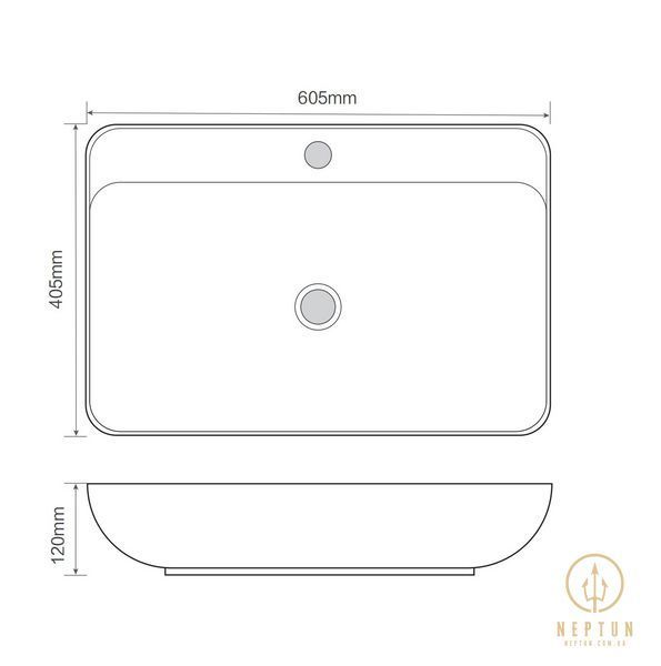Умивальник накладний Mixxus Premium BEVEL-0203 600х405х120mm з отвором під змішувач (MP6513) MP6513 фото