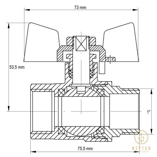 Кран кульовий KOER KR.218.G - 1" FM ГШМ YELLOW, ручка "метелик" жовта (KR0096) KR0096 фото