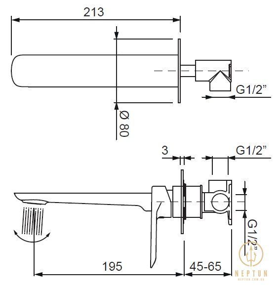 Смеситель для умывальника Koer KB-16028-07 встраиваемый (KR5300) KR5300 фото