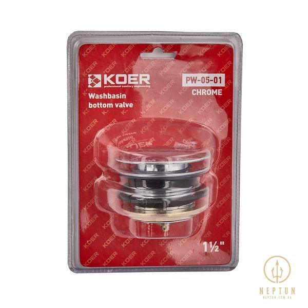 Донний клапан для ванни Koer PW-05-01 автоматичний (Click-Clack) (Колір хром) 1 1/2'' (KR3406) KR3406 фото