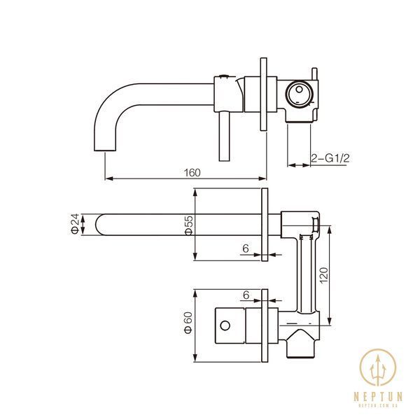 Змішувач для раковини VBI MILANO BLACK прихованого монтажу (VBI-050102BL) VBI-050102BL фото