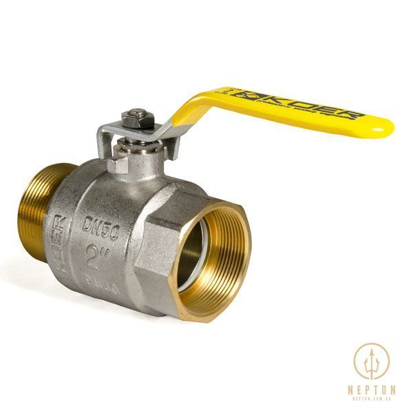 Кран кульовий KOER KR.515.PR.GAS - 2" FM ГШВ YELLOW, ручка "важіль" жовта (KR0065) KR0065 фото
