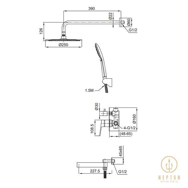 Вбудована душова система Koer KI-66016-02 (з нерж. сталі) (Колір нерж) (KR4792) KR4792 фото