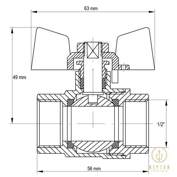 Кран кульовий KOER KR.217.G - 3/4" FF ГГМ YELLOW, ручка "метелик" жовта (KR0041) KR0041 фото