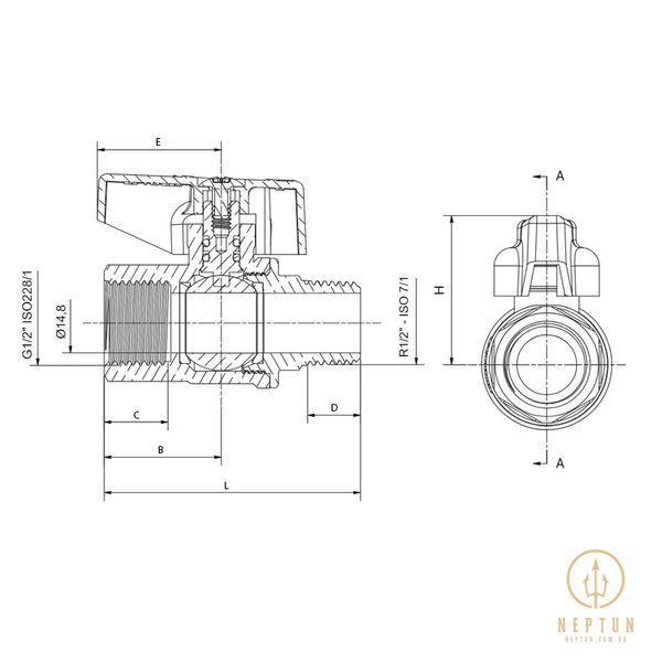 Кран шаровый ГАЗ, ручка "бабочка" желтая Roho R111-050G - 1/2" ВЗ (RO0241) RO0241 фото