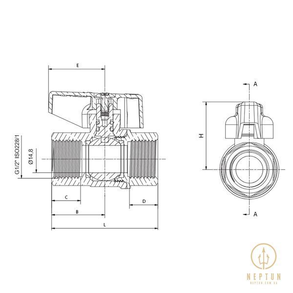 Кран шаровый ГАЗ, Roho R211-050G - 1/2" ВВ ручка "бабочка" желтая (RO0242) RO0242 фото