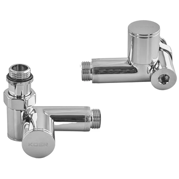Комплект кранів для рушникосушки кутовий Koer KR.SET.551 - M1/2''xM1/2'' під ТЕН хромований (KR5841) KR5841 фото