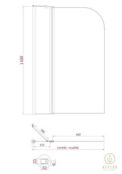 Шторки скляні на ванну Koer SR BS03-95x140-TR-01 прозоре скло 6мм, хром (KR5402) KR5402 фото