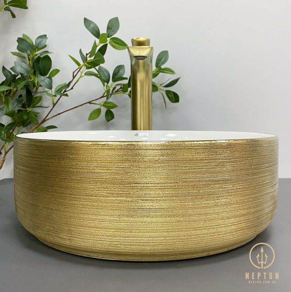 Умывальник (раковина) VBI PRATO BRUSH GOLD WHITE накладной VBI-011408 фото
