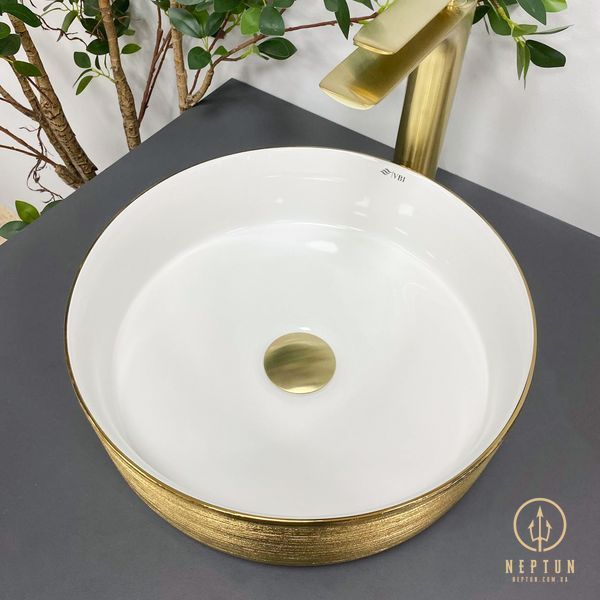 Умывальник (раковина) VBI PRATO BRUSH GOLD WHITE накладной VBI-011408 фото