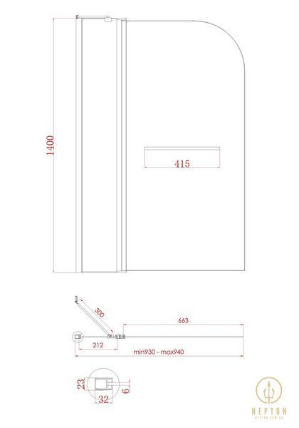 Шторки стеклянные на ванну Koer SR BS04-95x140-TR-07 прозрачное стекло 6мм, графит (KR5404) KR5404 фото