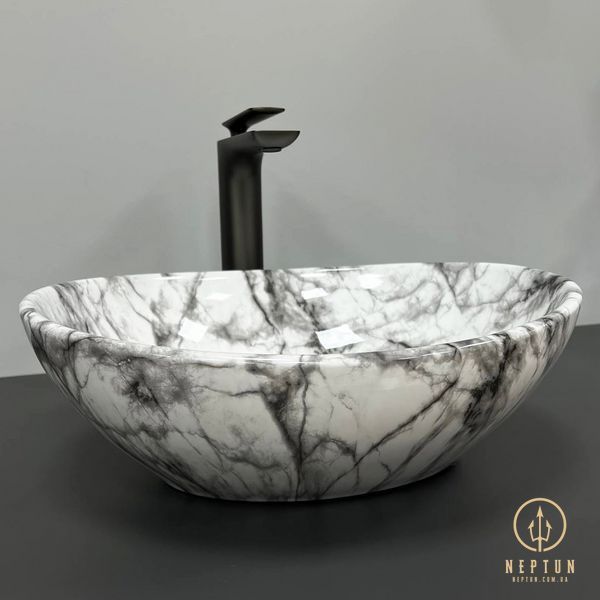Умывальник (раковина) VBI PARMA STATUARIO BLACK VEINS GLOSSY накладной VBI-011009 фото