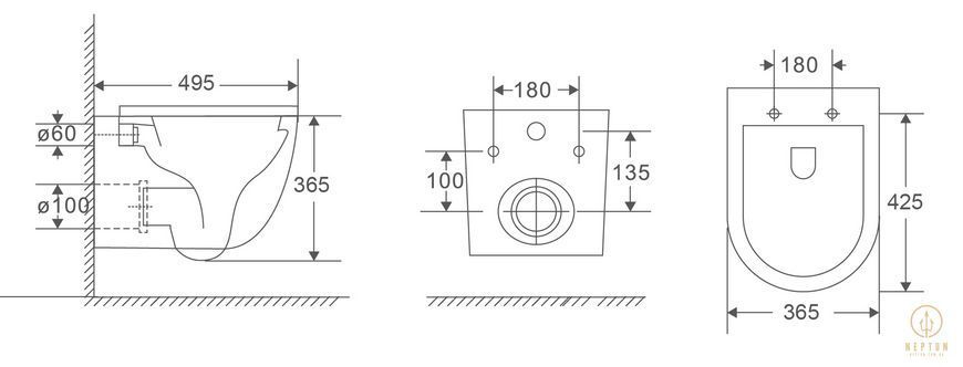 Унитаз подвесной Mixxus Premium Ellipse-0301-T3 495x365x365mm, система смыва Tornado 3.0 (MP6461) MP6461 фото