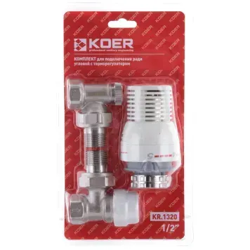 Комплект KOER KR.1320 термостатичний для підключення радіатора 1/2"x1/2" кутовий ВЗ, упаковка блістер (KR2658) KR2658 фото