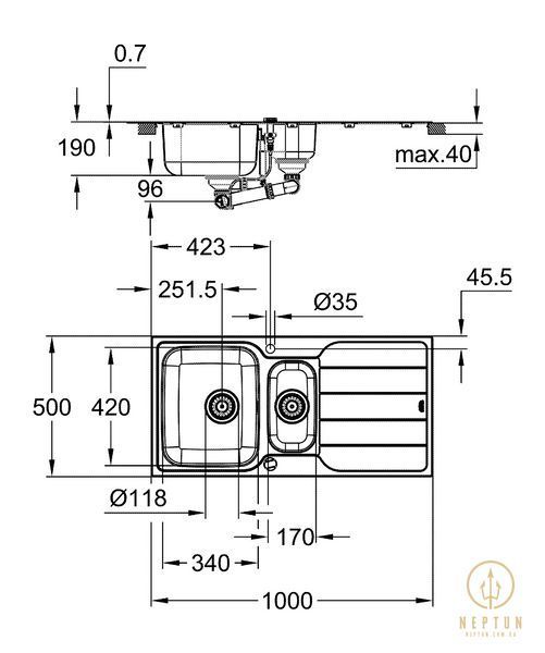 Мийка для кухні із нержавіючої сталі Grohe K500 (31572SD1) 31572SD1 фото