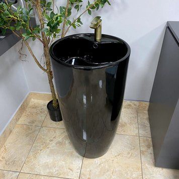 Умивальник моноблок VBI AGRIENTO BLACK GLOSSY з отвором під змішувач та переливом (VBI-019005) VBI-019005 фото