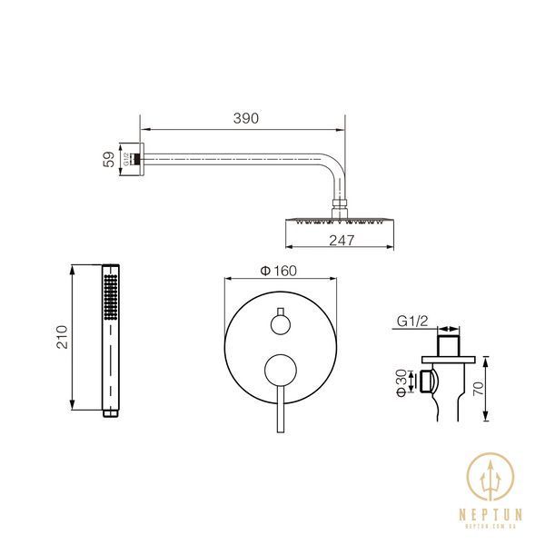 Душова система VBI MILANO CHROME прихованого монтажу (VBI-050109CH) VBI-050109CH фото