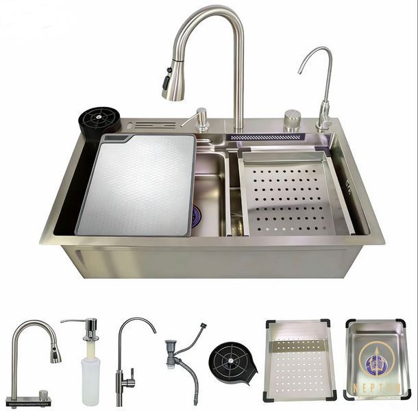 Мийка для кухні багатофункціональна ZERIX ZH7546-SET-06 MICRO DECOR SS COLOR з нерж. сталі SUS304 з вбудованим змішувачем (колір нержавійка) (ZM5590) ZM5590 фото