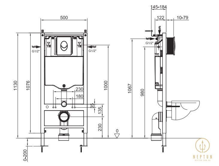 Комплект інсталяції пневмо Koer KT-0407 500x126x1150mm для унітазу без панелі змиву (KR5341) KR5341 фото