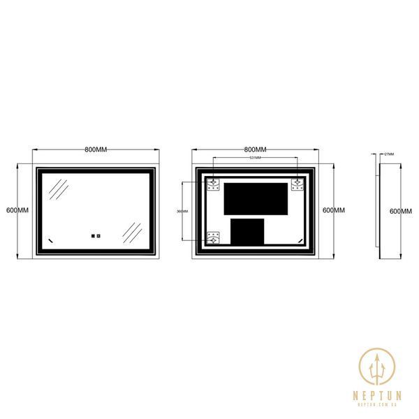 Дзеркало Zerix Alive MR06-80x60-REVERSE з LED Touch, Anti-fog, димером, регулятором яскравості (ZX6062) ZX6062 фото